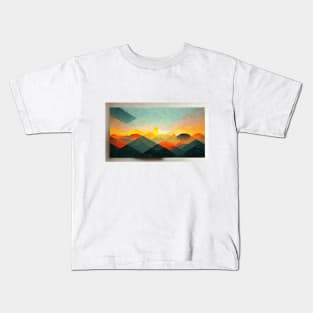 Forest Mountain Sunset - Abstract Minimalism Papercraft Landscape Kids T-Shirt